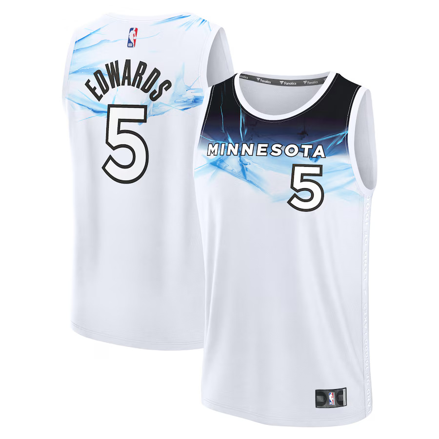 Men Minnesota Timberwolves 5 Anthony Edwards Fanatics White City Edition 2024-25 Fast Break Player NBA Jersey